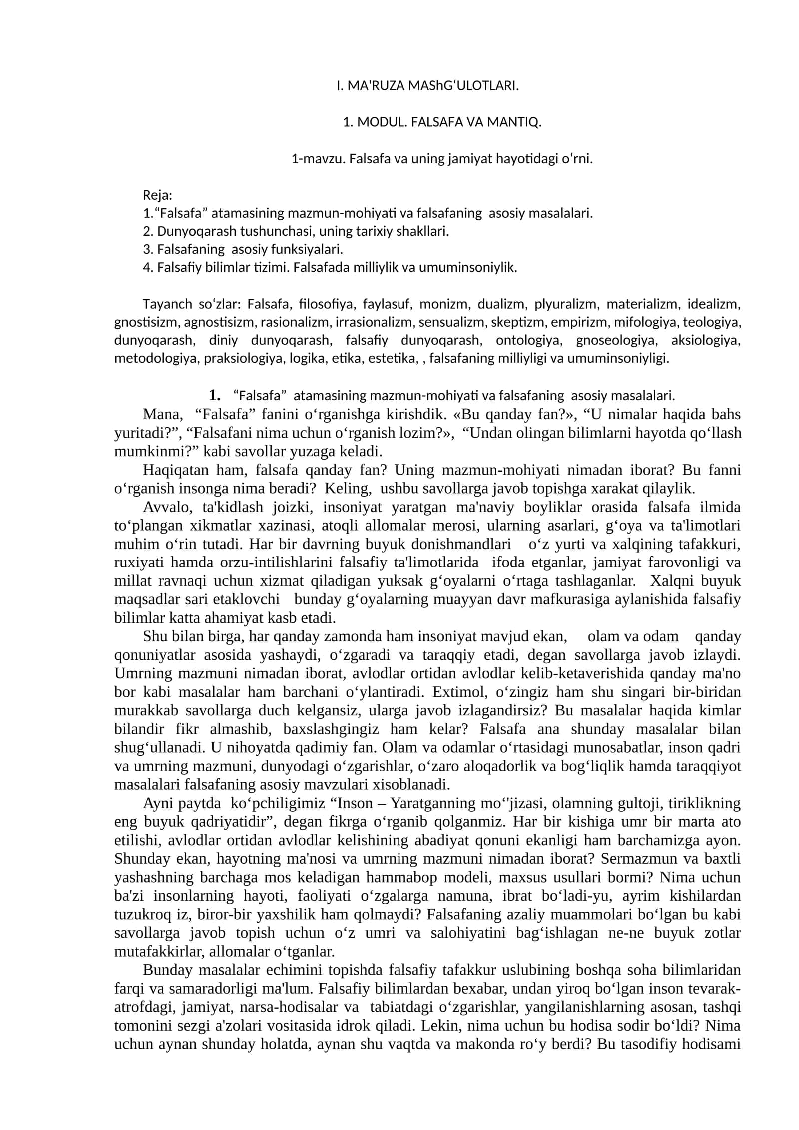 MODUL. FALSAFA VA MANTIQ