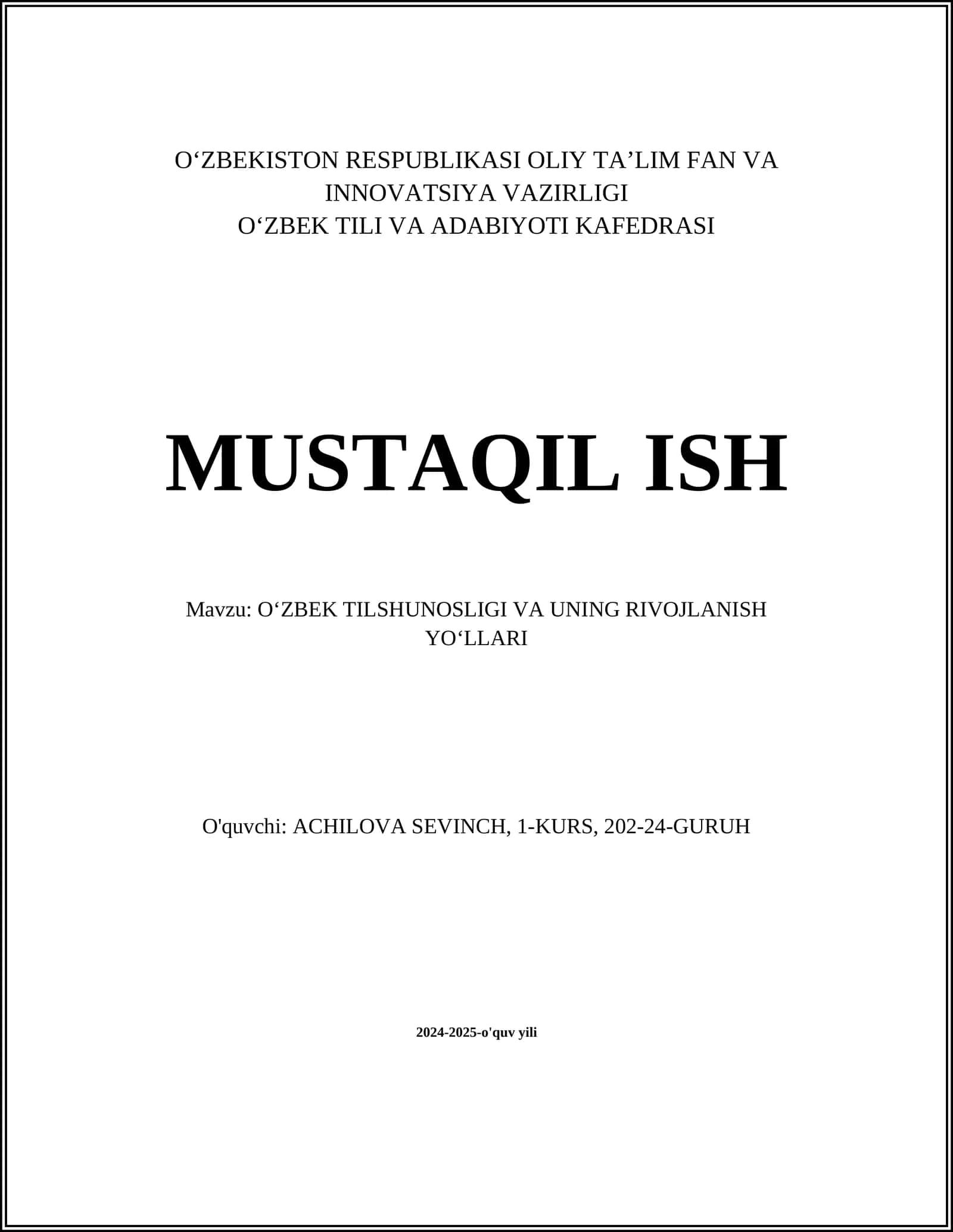 Oʻzbek tilshunosligi va uning rivojlanish yoʻllari