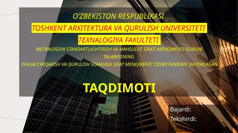 Metralogiya standartlashtirish va mahsulot sifatini boshqarish