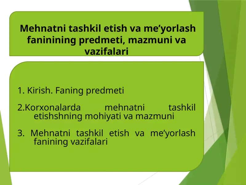 Mehnatni tashkil etish va me'yorlash