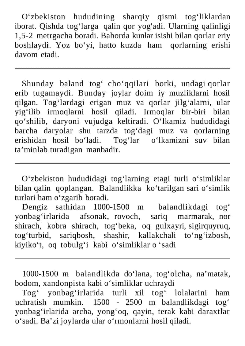 O‘zbekiston tog‘lari va o‘simlik dunyosi