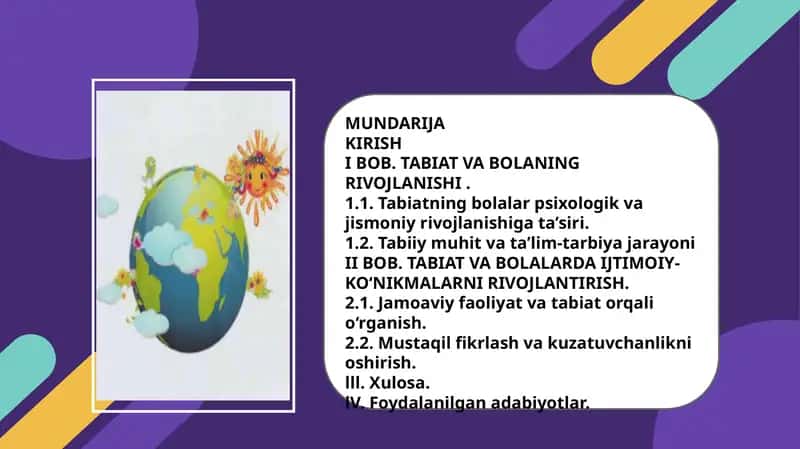 Ibob.Tabiat va Bolaning Rivojlanishi