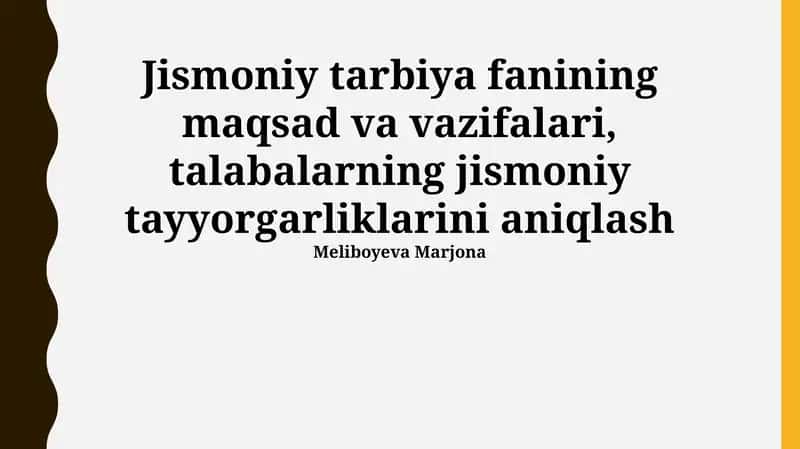 Jismoniy Tarbiya Fanining Maqsad va Vazifalari