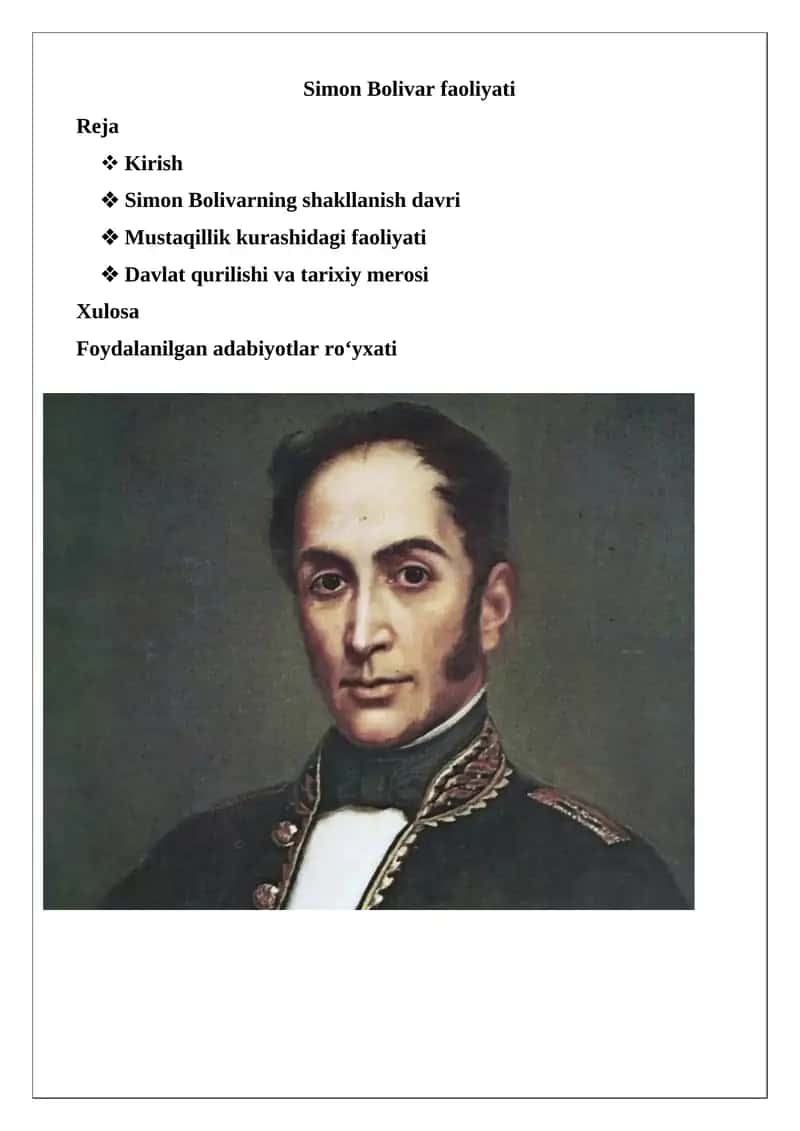 Simon Bolivar faoliyati