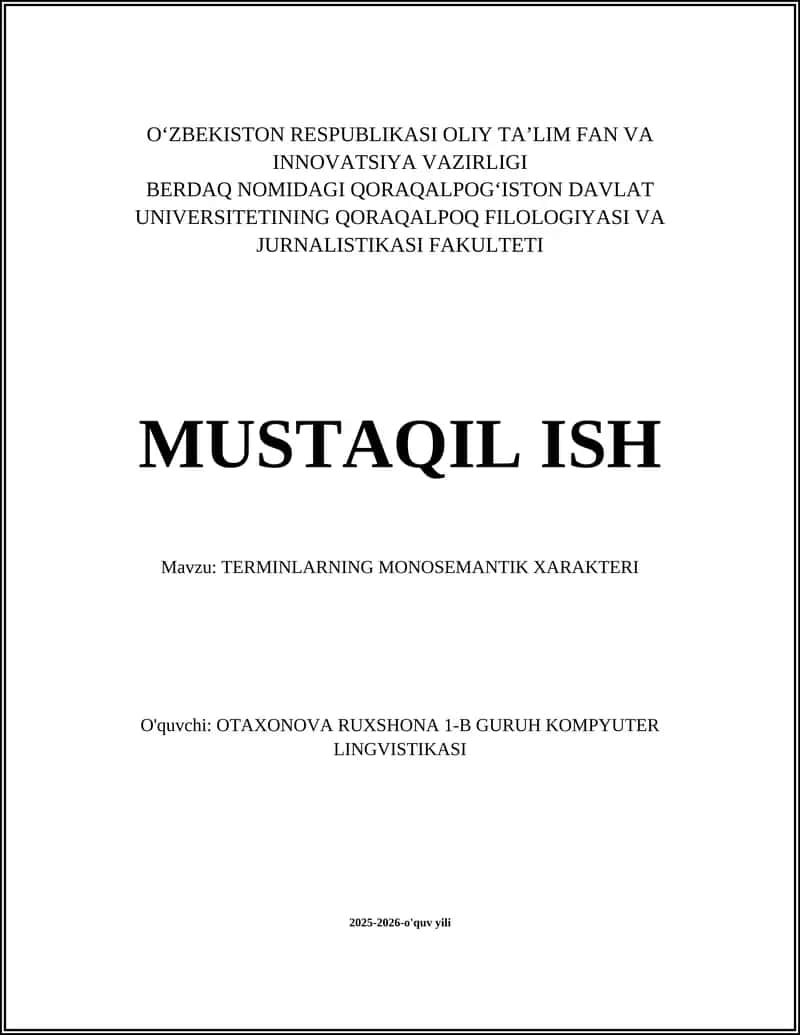 TERMINLARNING MONOSEMANTIK XARAKTERI