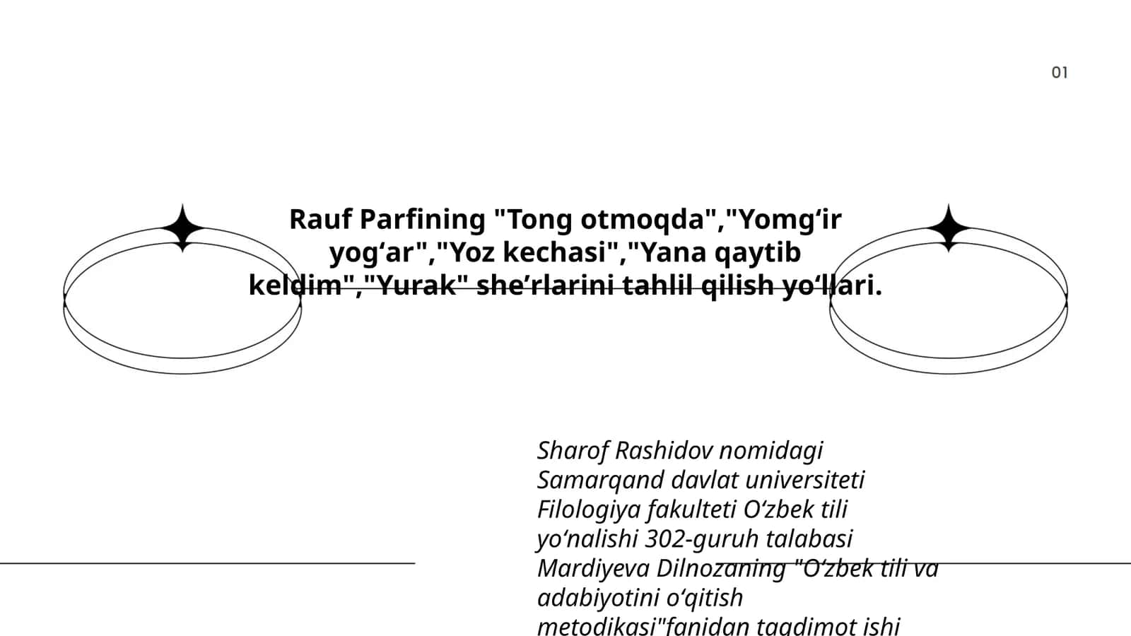 "Oʻzbek tili va adabiyotini oʻqitish metodikasi" fanidan taqdimot ishi