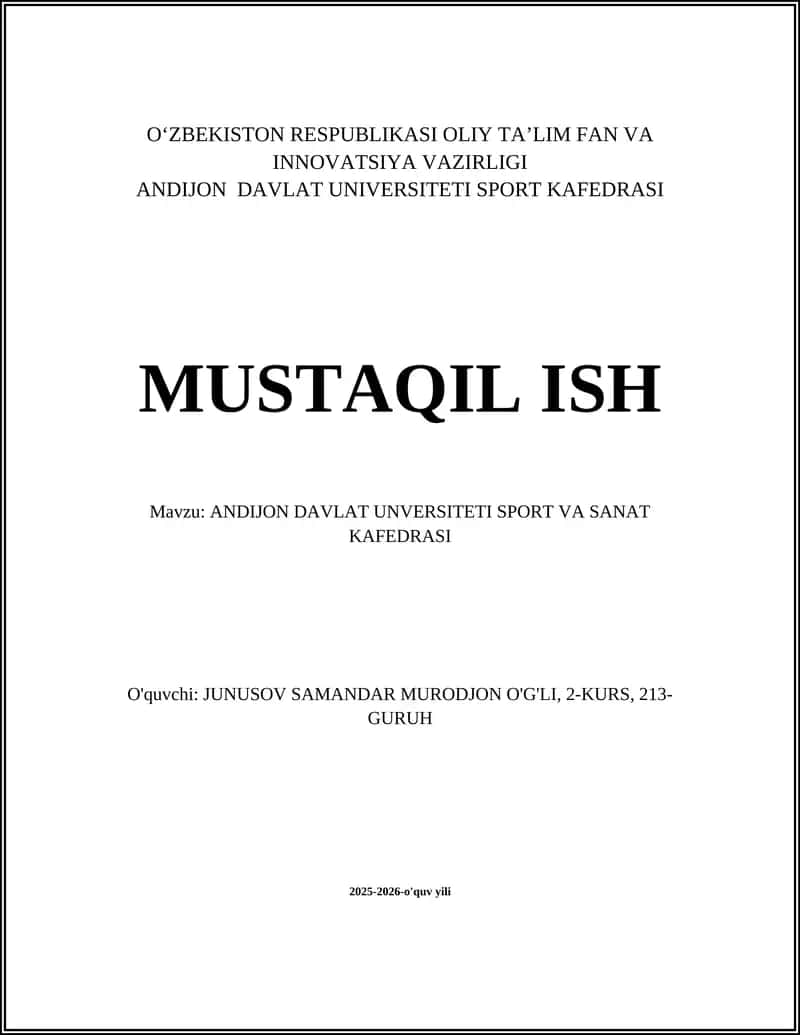 Andijon Davlat Universiteti Sport va San'at Kafedrasi