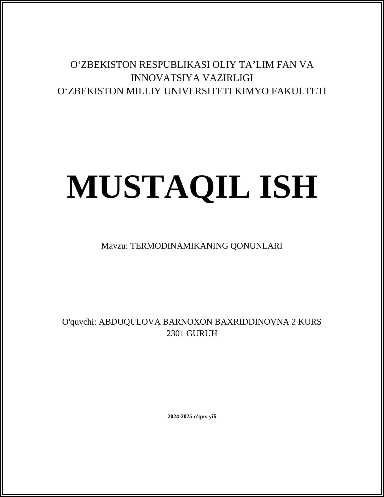 TERMODINAMIKANING QONUNLARI