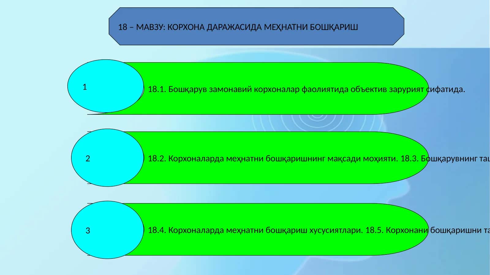 КОРХОНА ДАРАЖАСИДА МЕҲНАТНИ БОШҚАРИШ