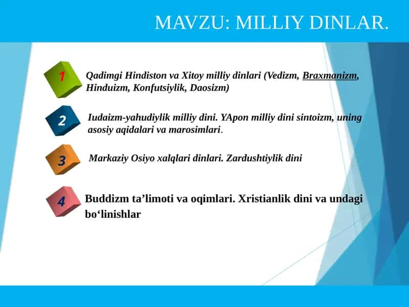 MAVZU: MILLIY DINLAR.