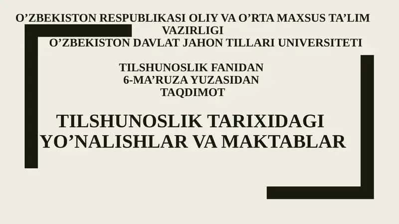 O'ZBEKISTON RESPUBLIKASI OLIY VA O’RTA MAXSUS TA’LIM VAZIRLIGI