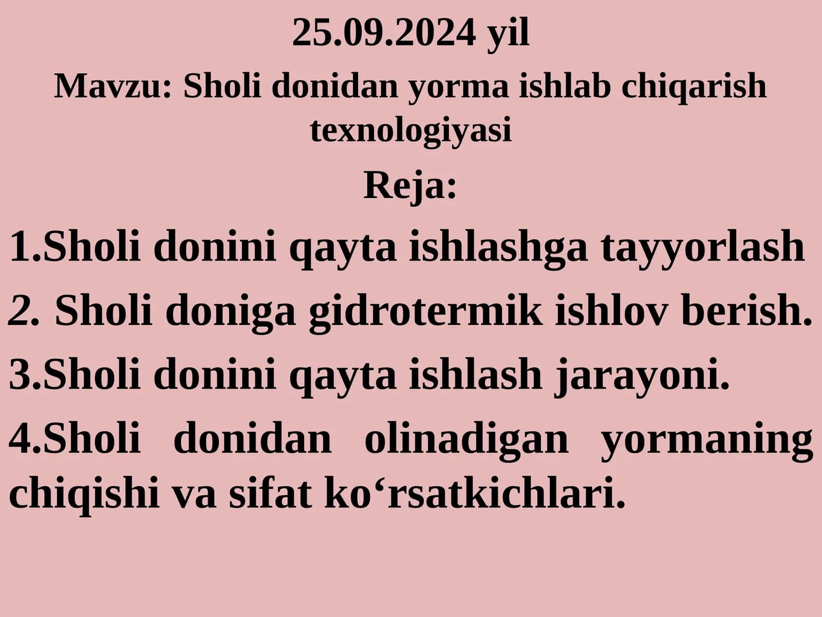 Sholi donidan yorma ishlab chiqarish texnologiyasi