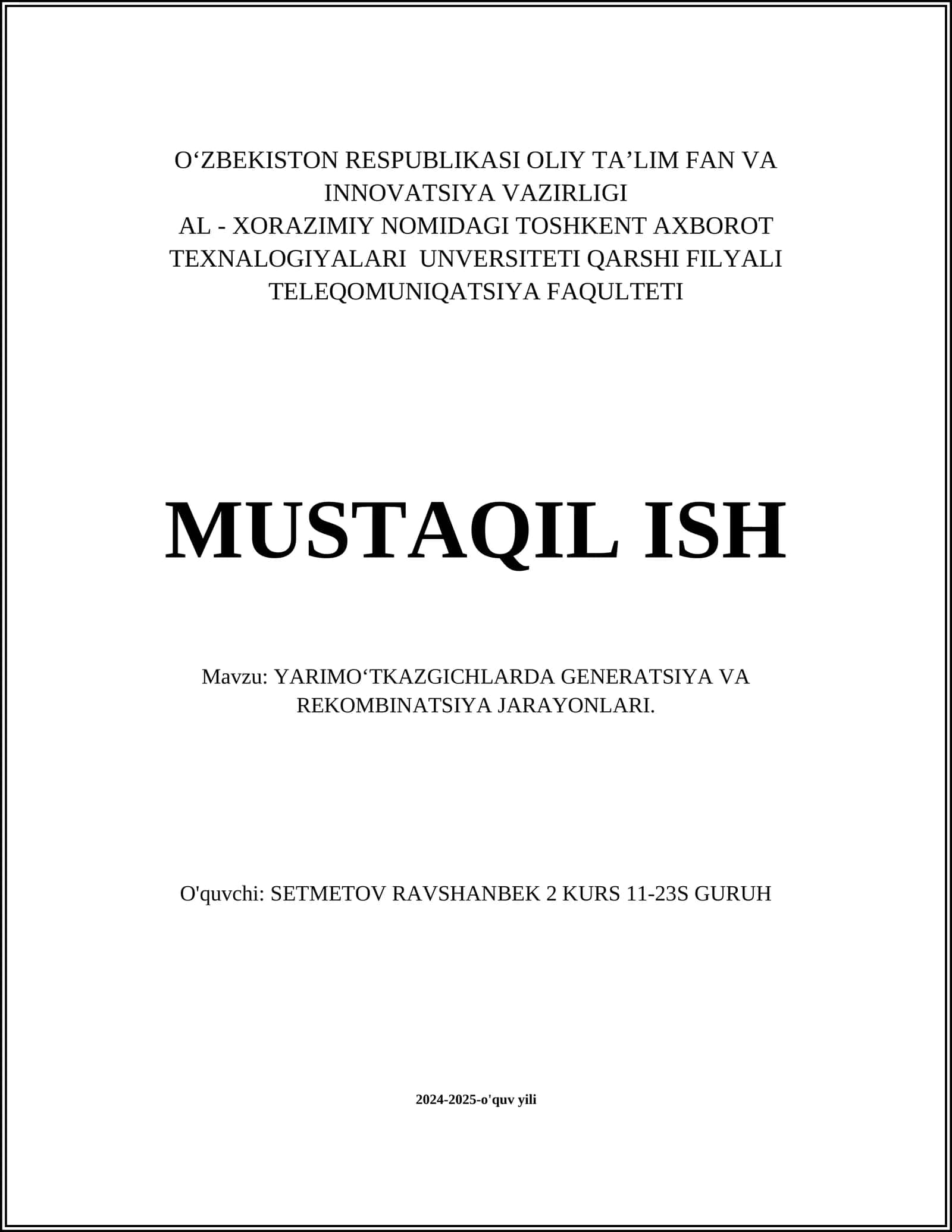 YARIMO‘TKAZGICHLARDA GENERATSIYA VA REKOMBINATSIYA JARAYONLARI