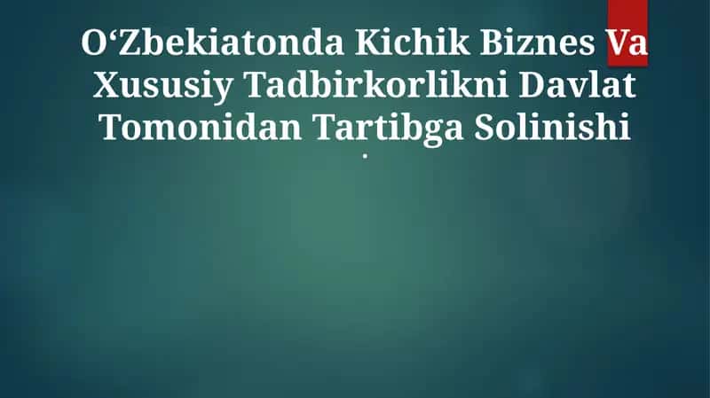 OʻZbekiatonda Kichik Biznes Va Xususiy Tadbirkorlikni Davlat Tomonidan Tartibga Solinishi