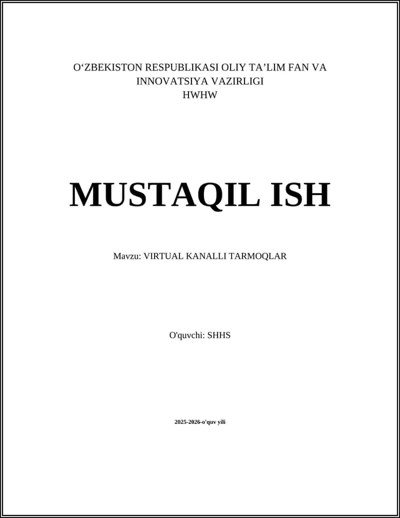 VIRTUAL KANALLI TARMOQLAR