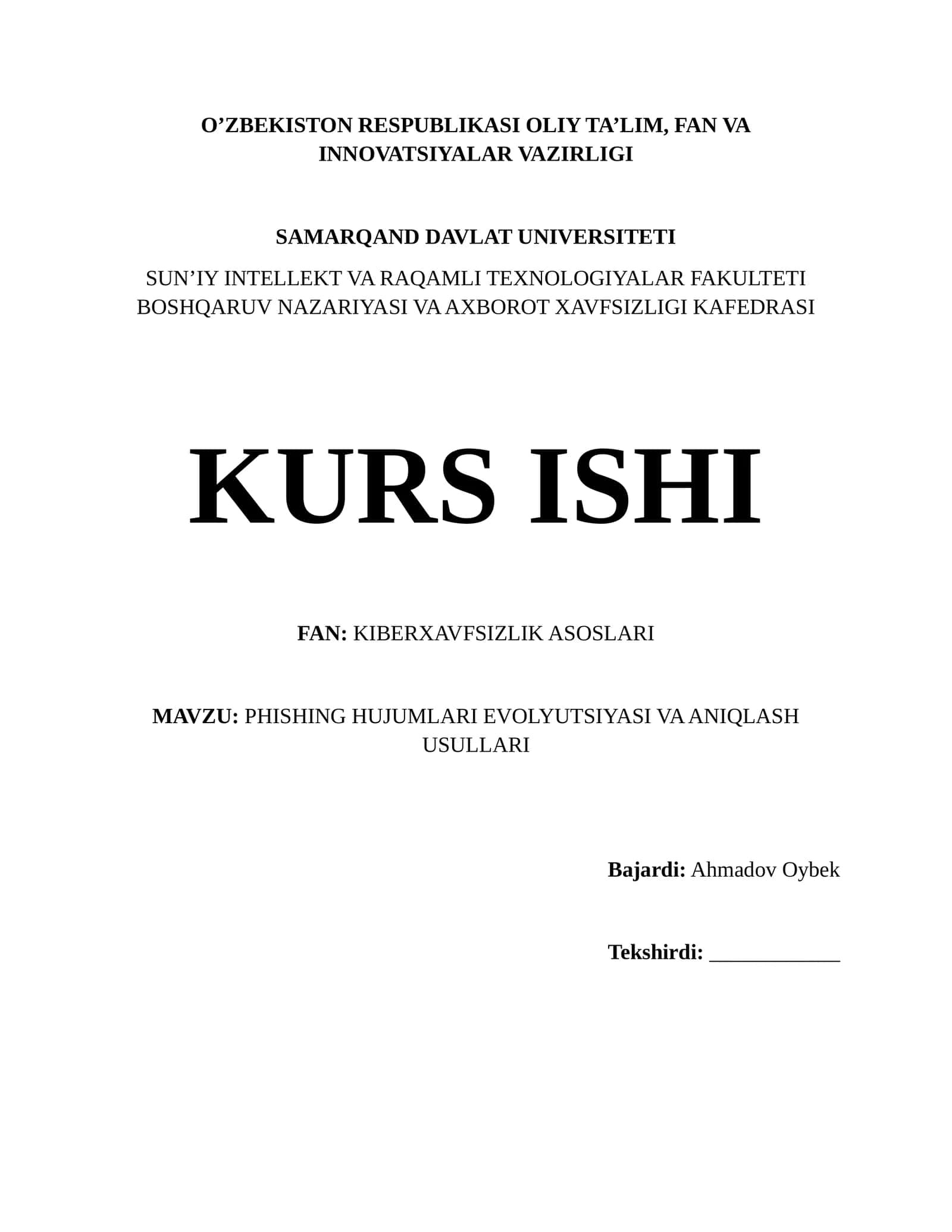 PHISHING HUJUMLARI EVOLYUTSIYASI VA ANIQLASH USULLARI