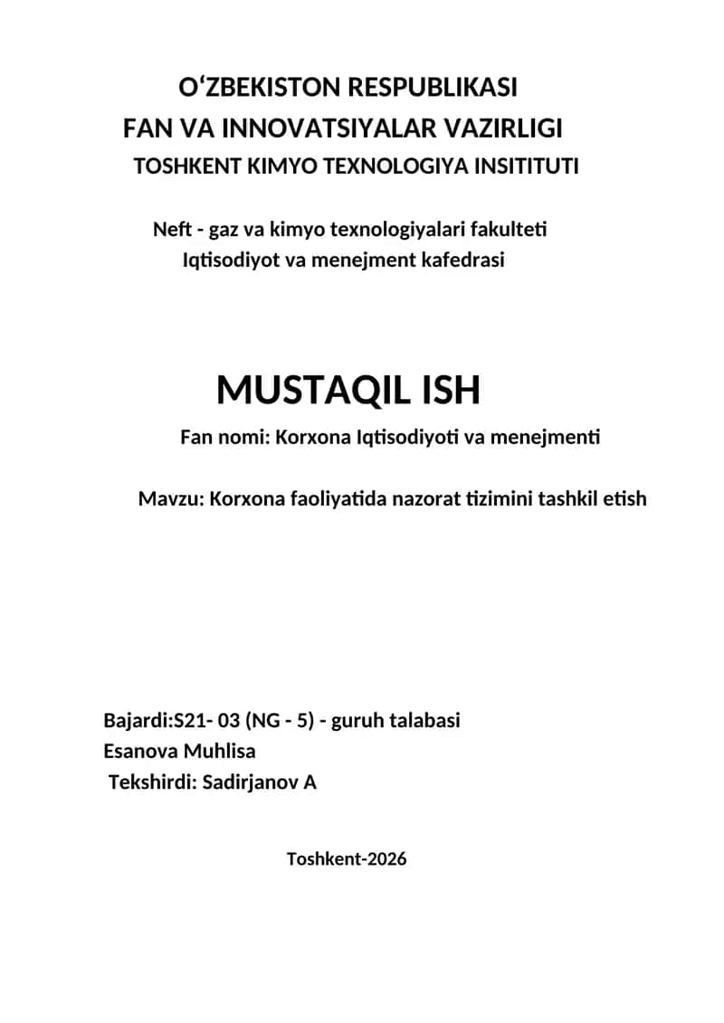 Korxona Iqtisodiyoti va menejmenti