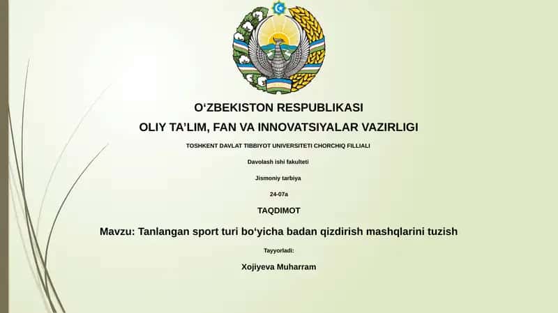 Tanlangan sport turi boʻyicha badan qizdirish mashqlarini tuzish