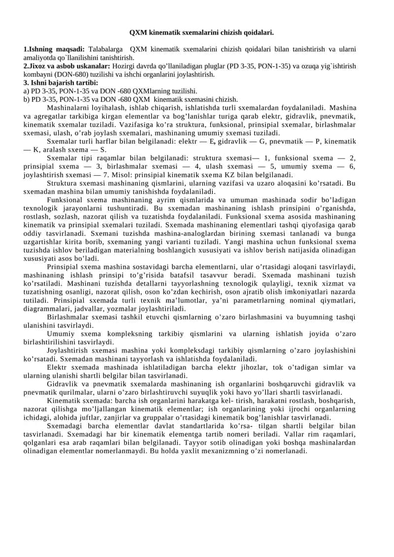 QXM kinematik sxemalarini chizish qoidalari