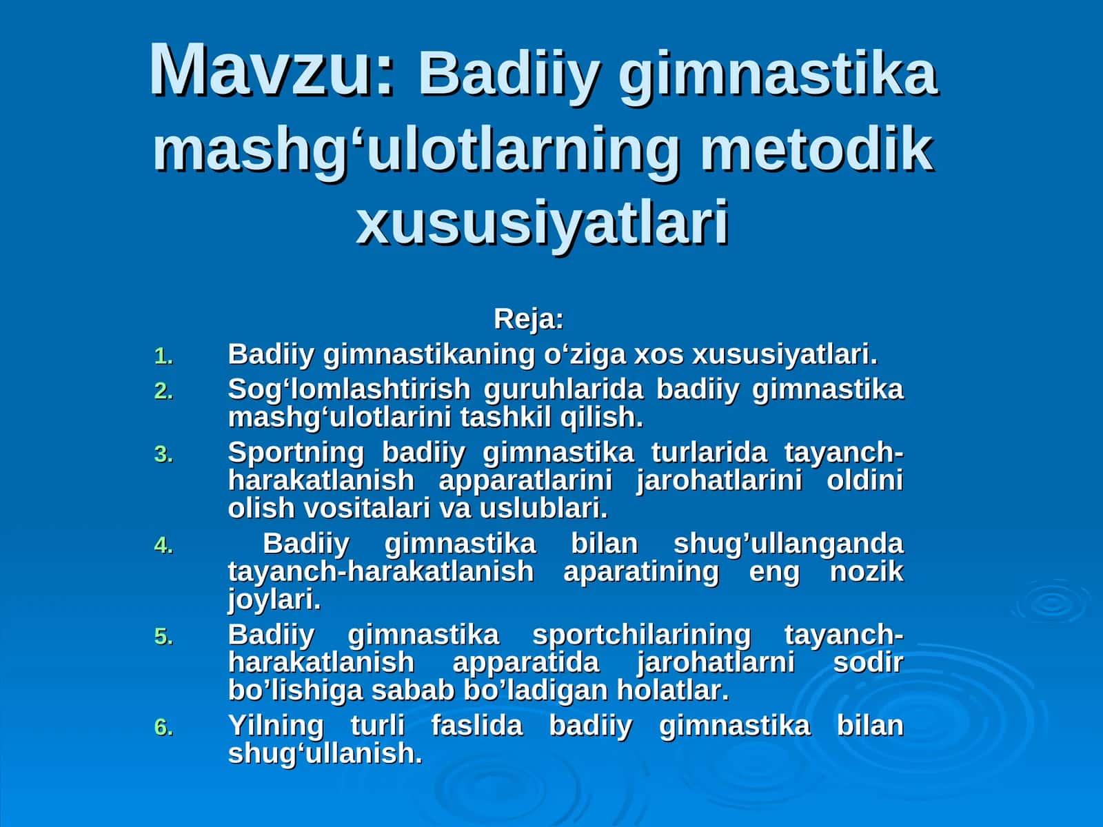 Badiiy gimnastika mashg‘ulotlarning metodik xususiyatlari