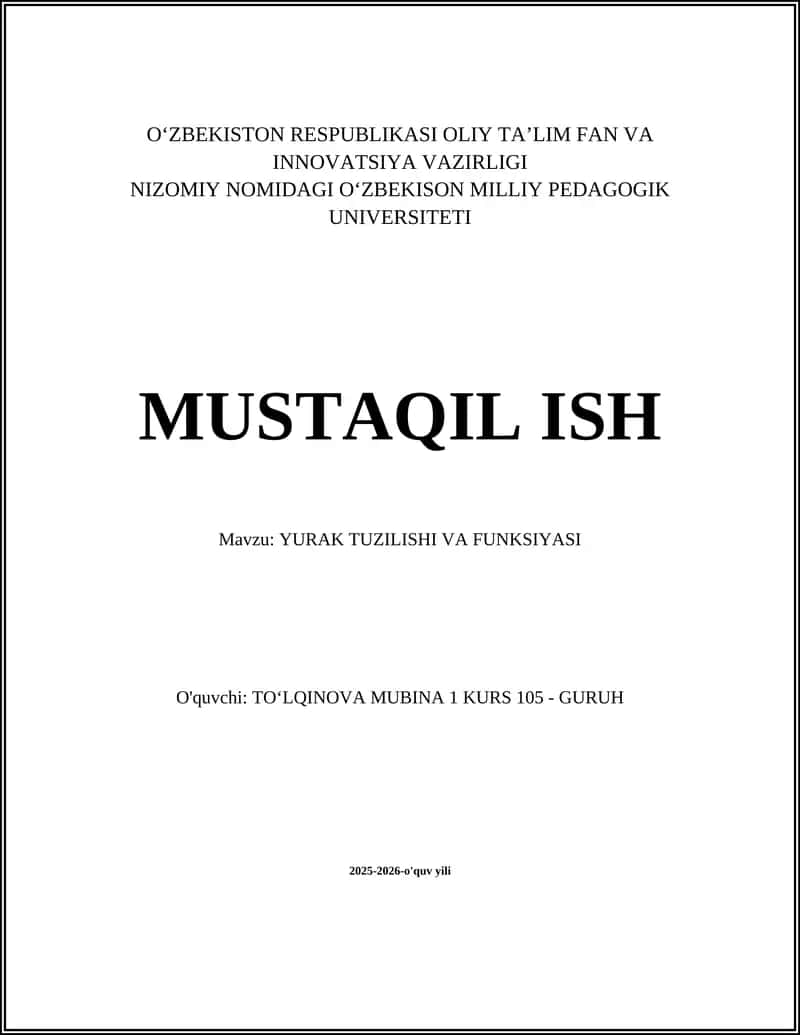 YURAK TUZILISHI VA FUNKSIYASI