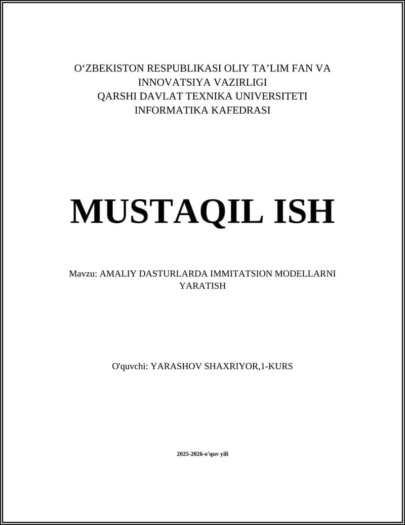 IMITATSION MODELLARNI YARATISH