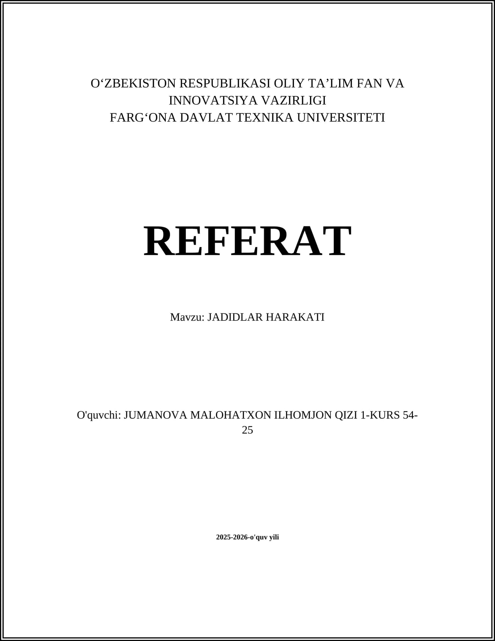Jadidlar Harakati Referat