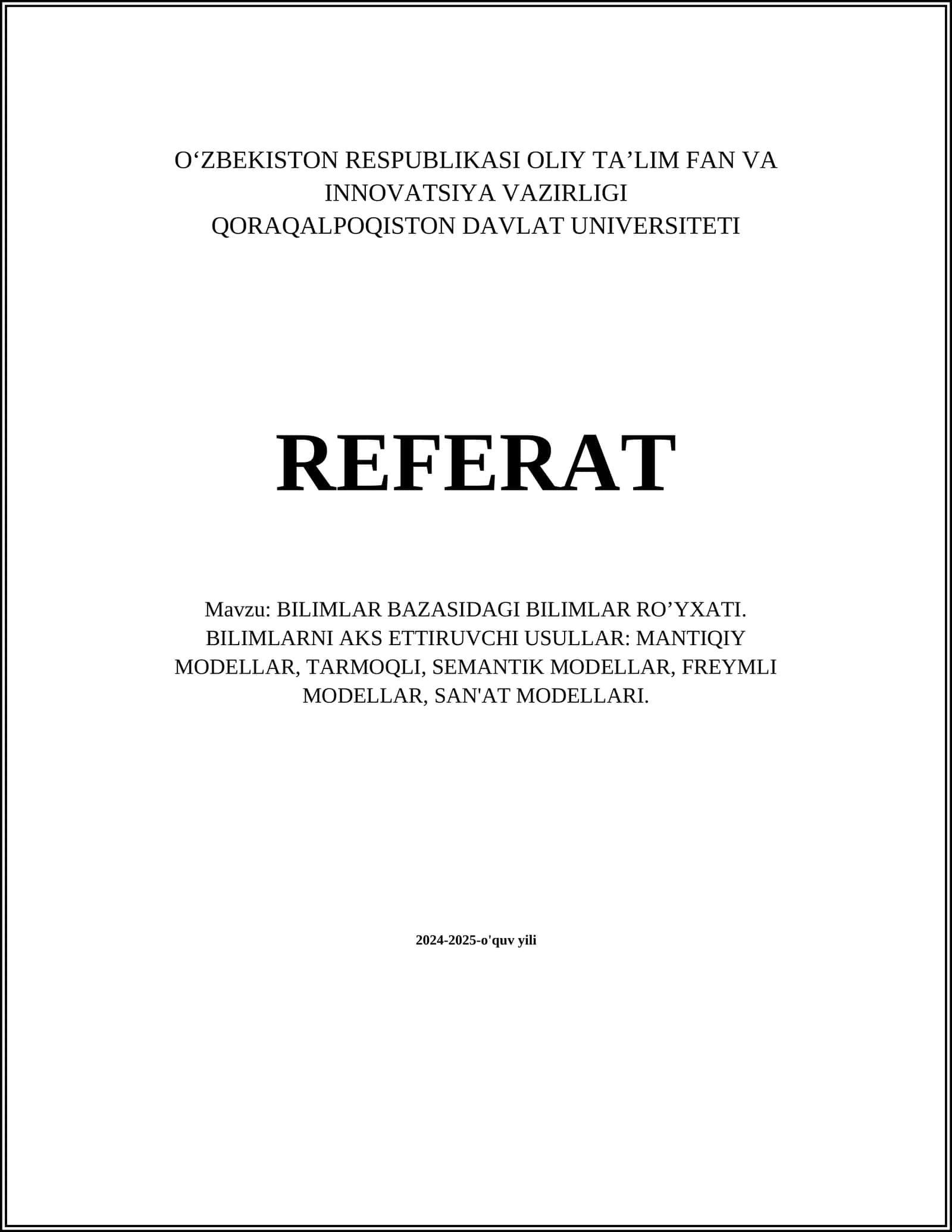 BILIMLAR BAZASIDAGI BILIMLAR ROʼYXATI