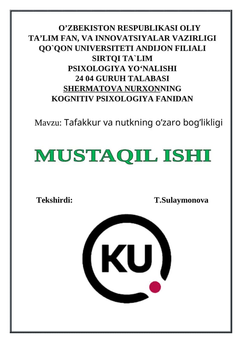 Tafakkur va nutkning o’zaro bog’likligi