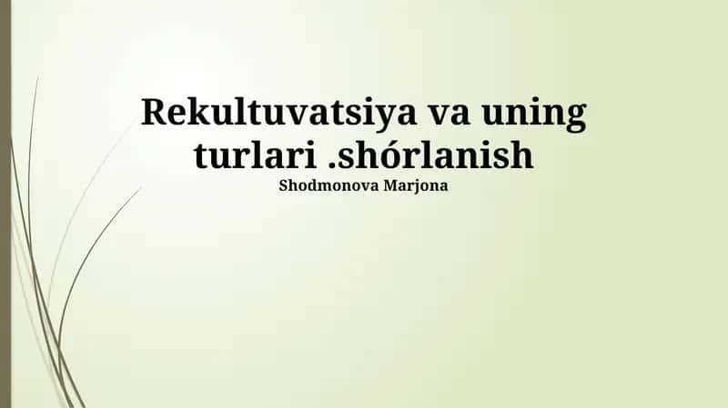 Rekulьtivatsiya texnologiyalari