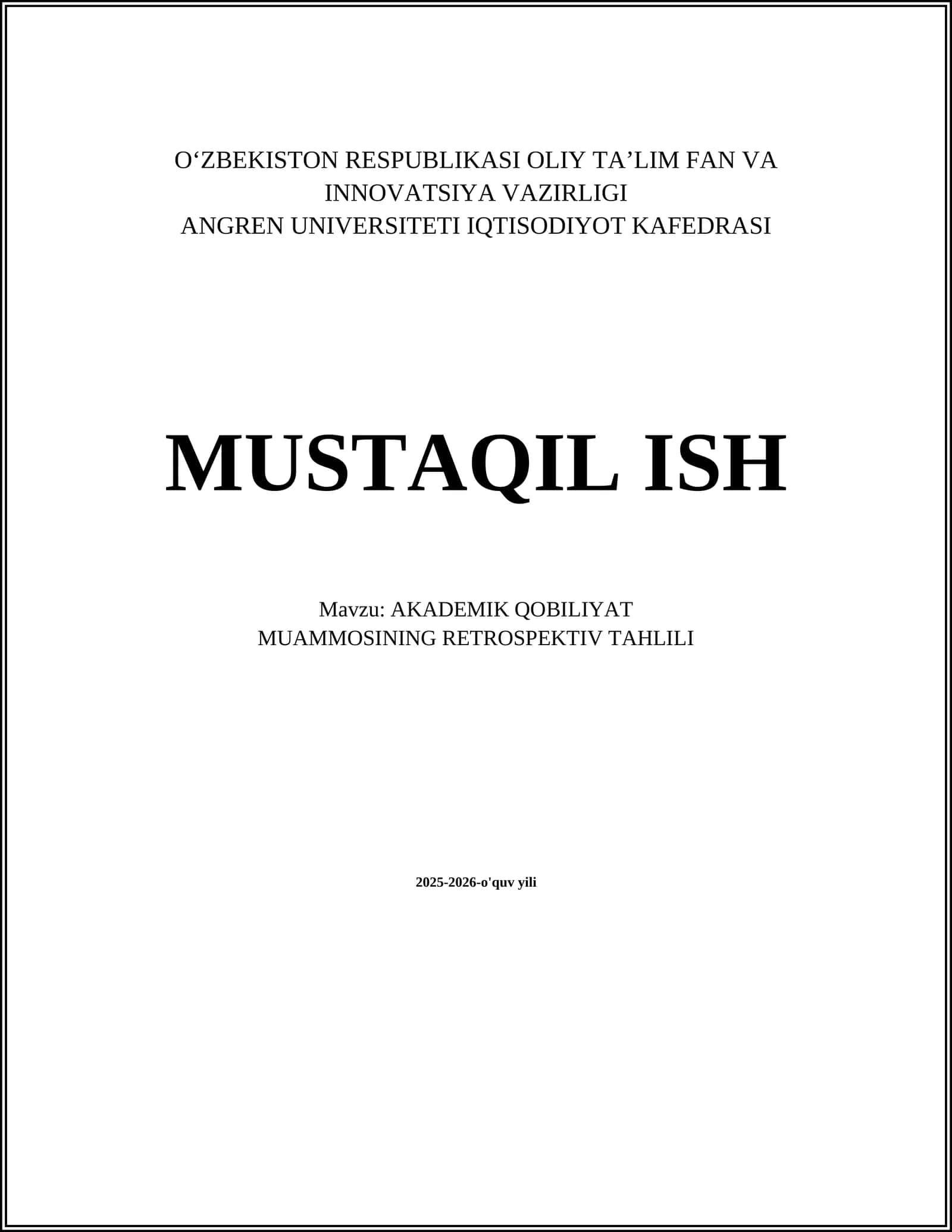 AKADEMIK QOBILIYAT MUAMMOSINING RETROSPEKTIV TAHLILI
