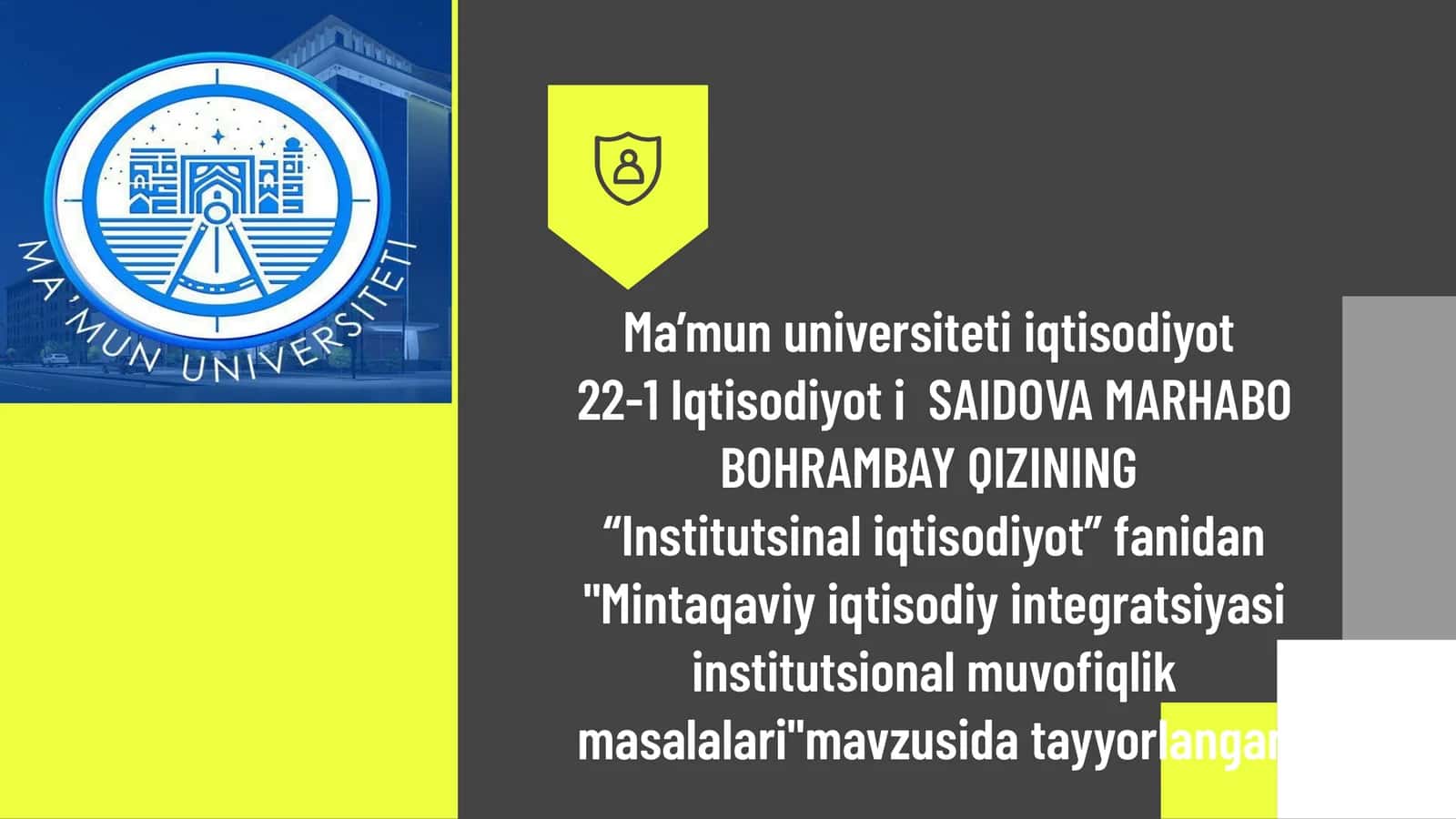 Mintaqaviy iqtisodiy integratsiyasi institutsional muvofiqlik masalalari