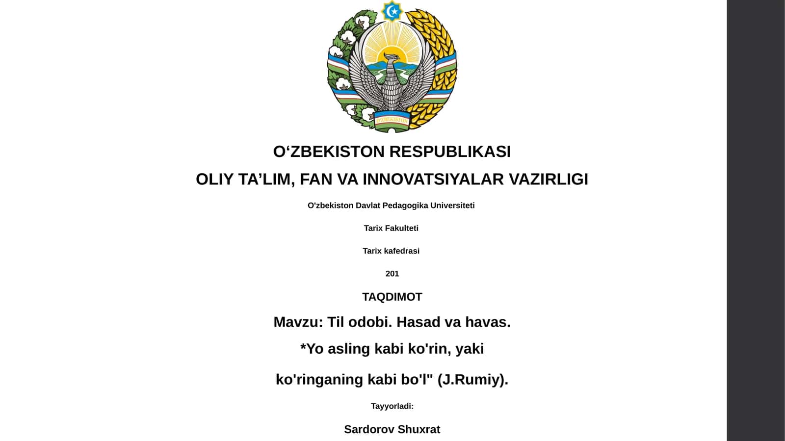 Til odobi. Hasad va havas