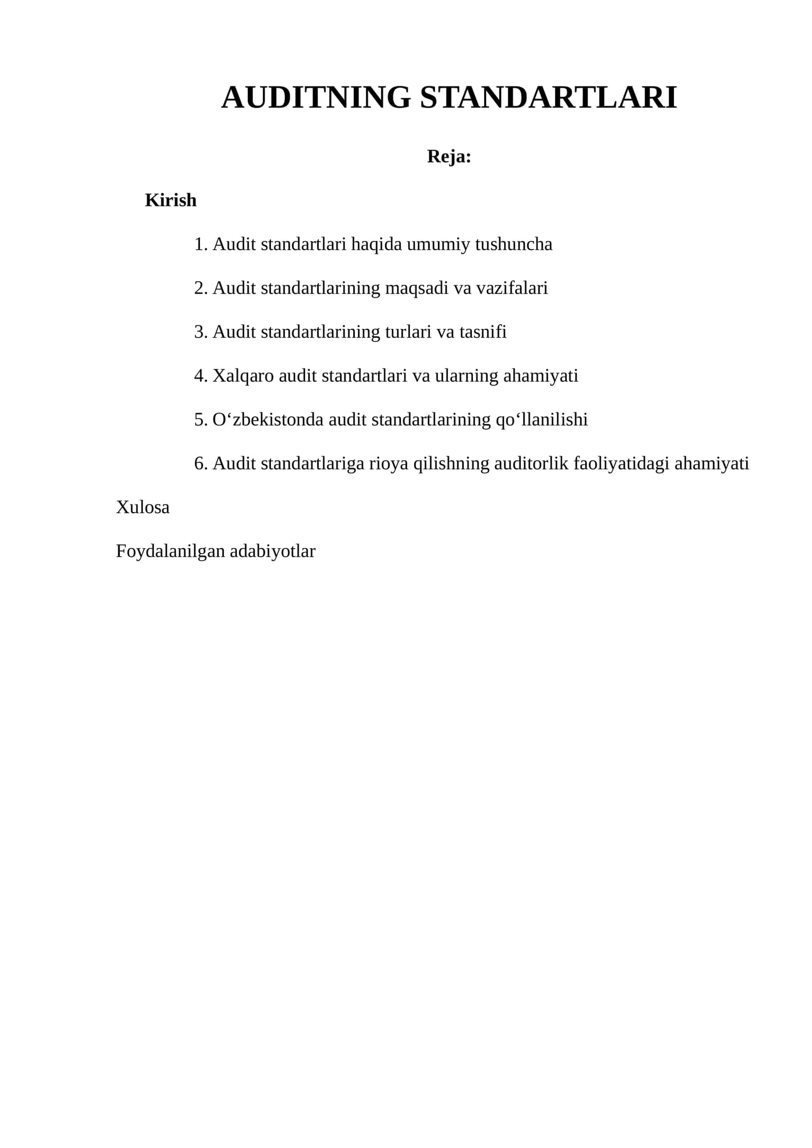 AUDITNING STANDARTLARI