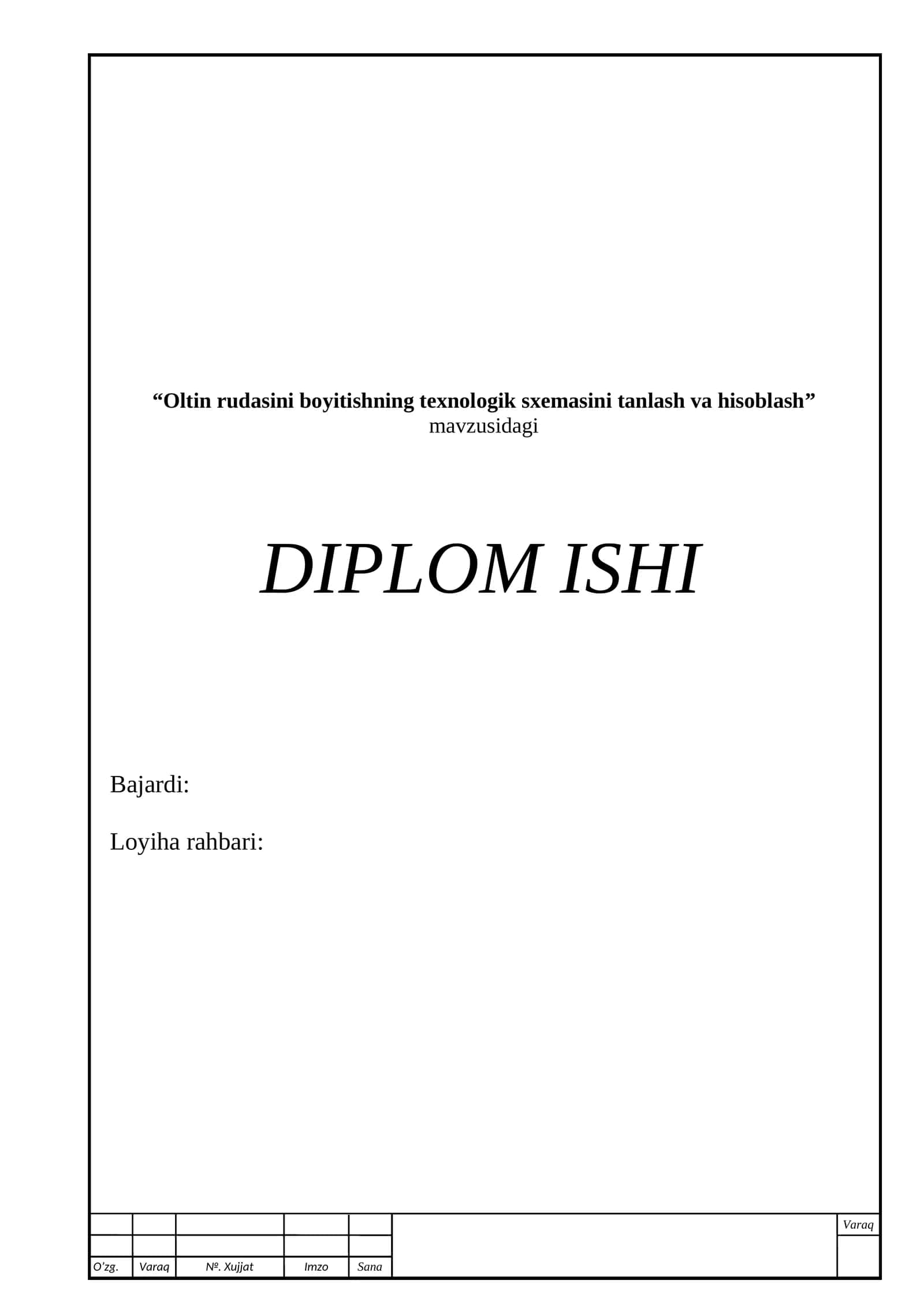 Oltin rudasini boyitishning texnologik sxemasini tanlash va hisoblash