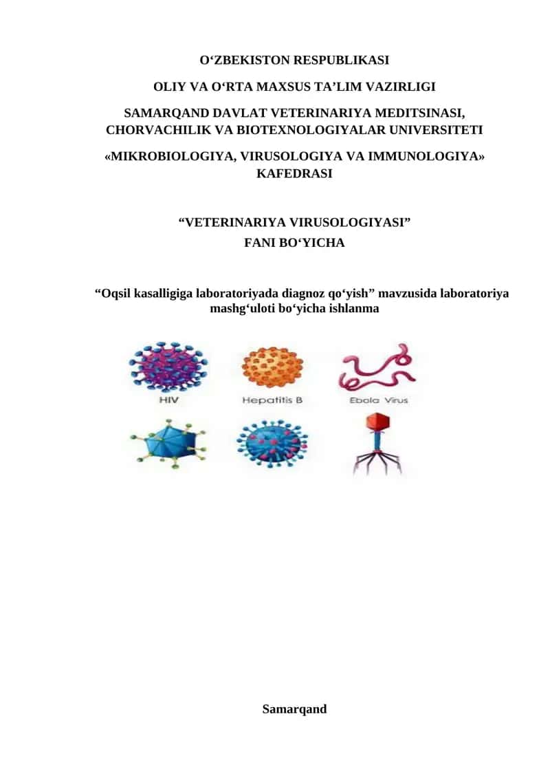 "Oqsil kasalligiga laboratoriyada diagnoz qo‘yish" ishlanma