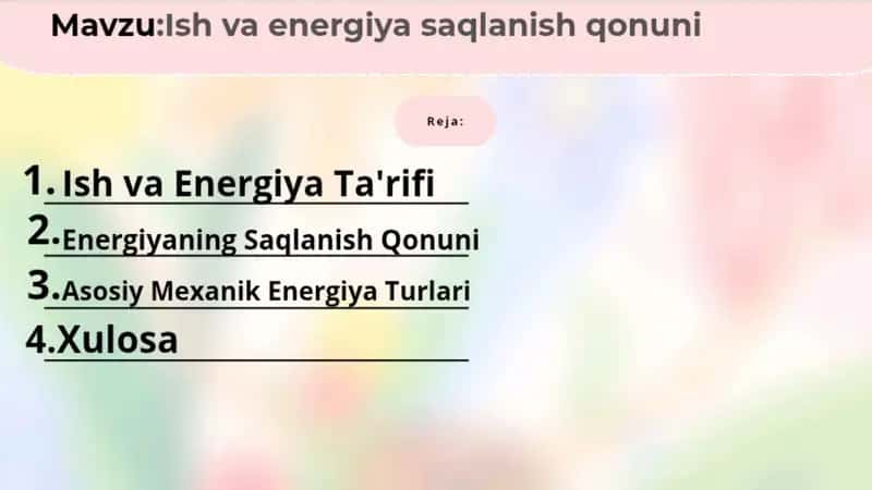 Ish va energiya saqlanish qonuni