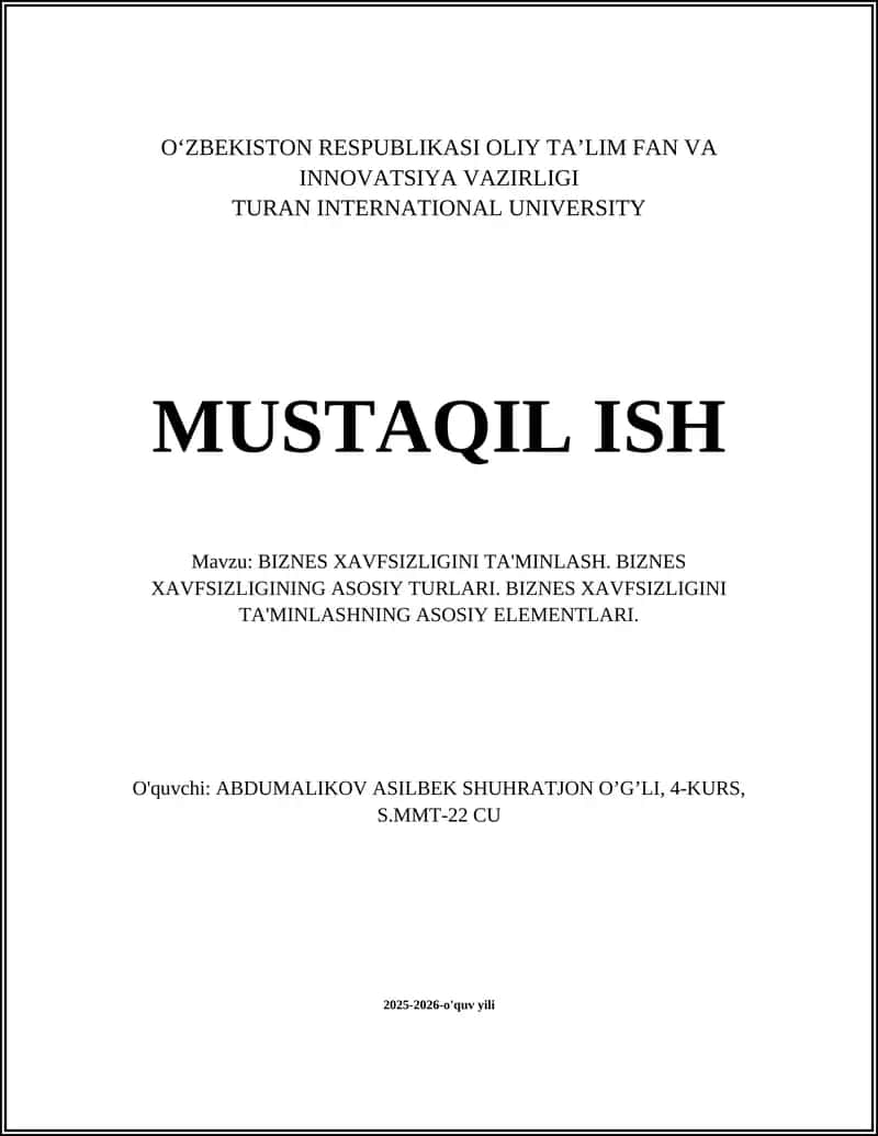 BIZNES XAVFSIZLIGINI TA'MINLASH