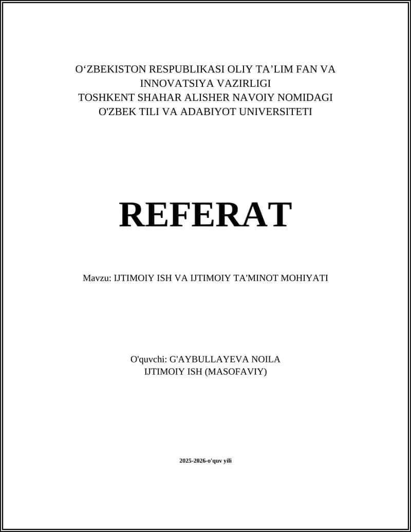 IJTIMOIY ISH VA IJTIMOIY TA'MINOT MOHIYATI