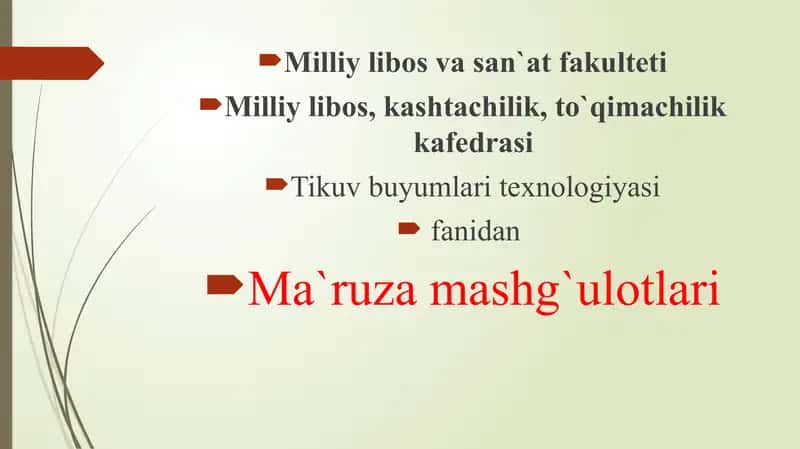 ”Tikuv buyumlari texnologiyasi” faniga kirish