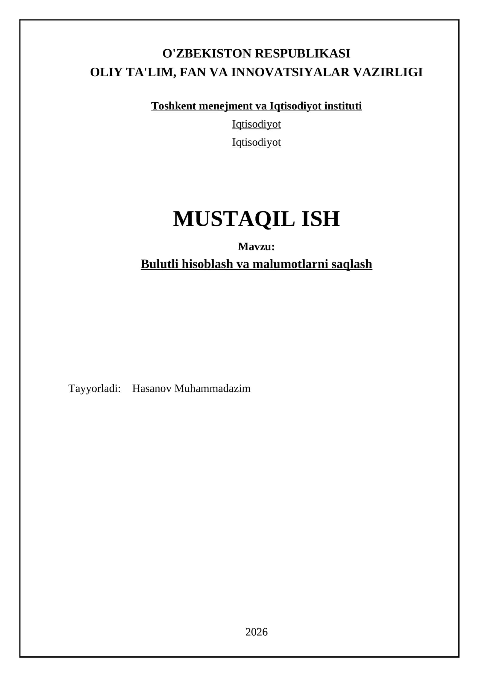 Bulutli hisoblash va malumotlarni saqlash