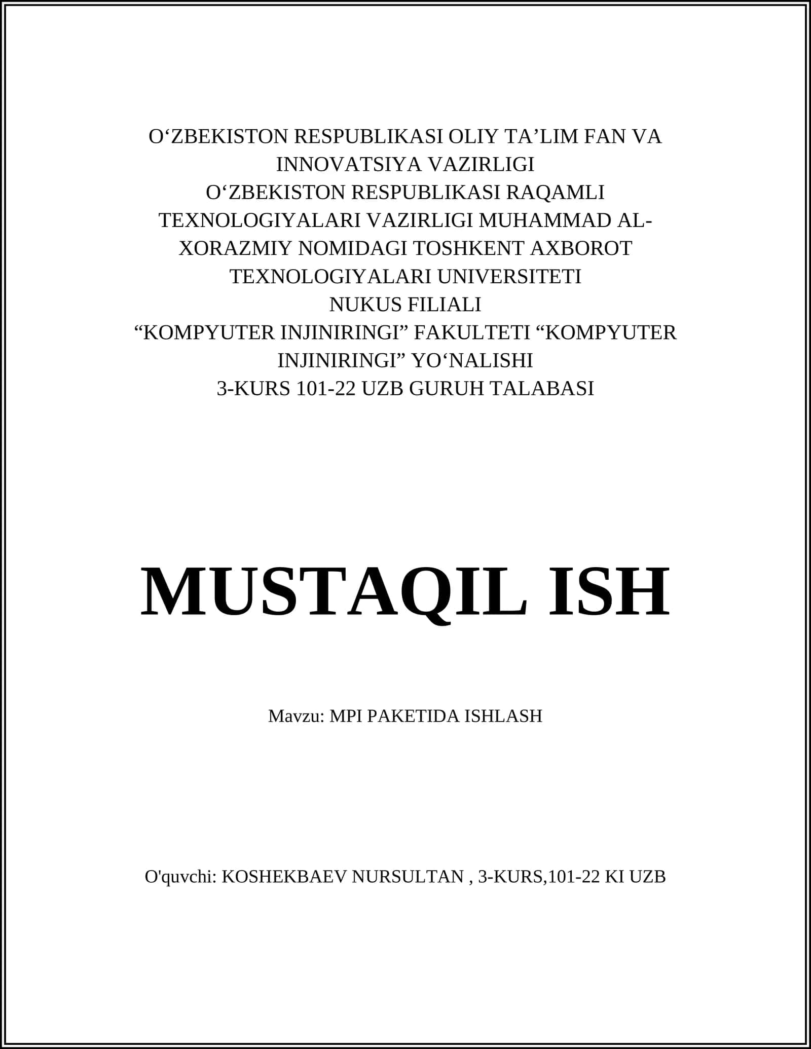 MPI PAKETIDA ISHLASH