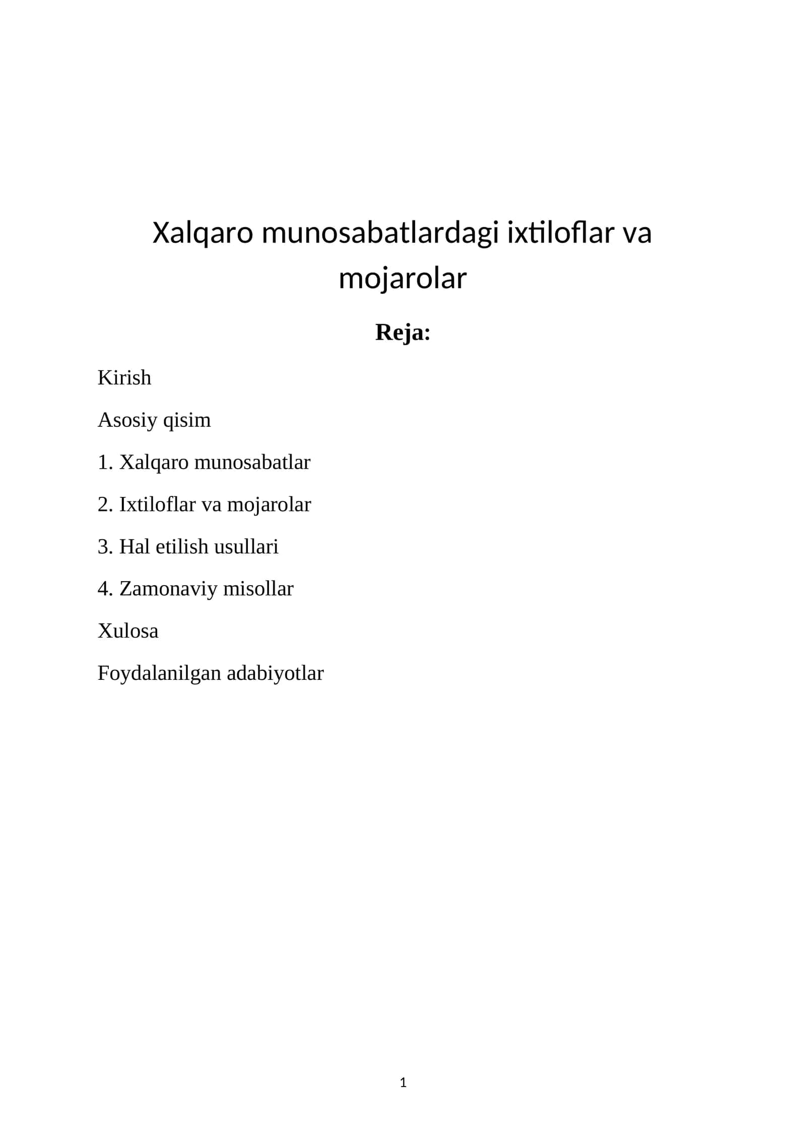 Xalqaro munosabatlardagi ixtiloflar va mojarolar