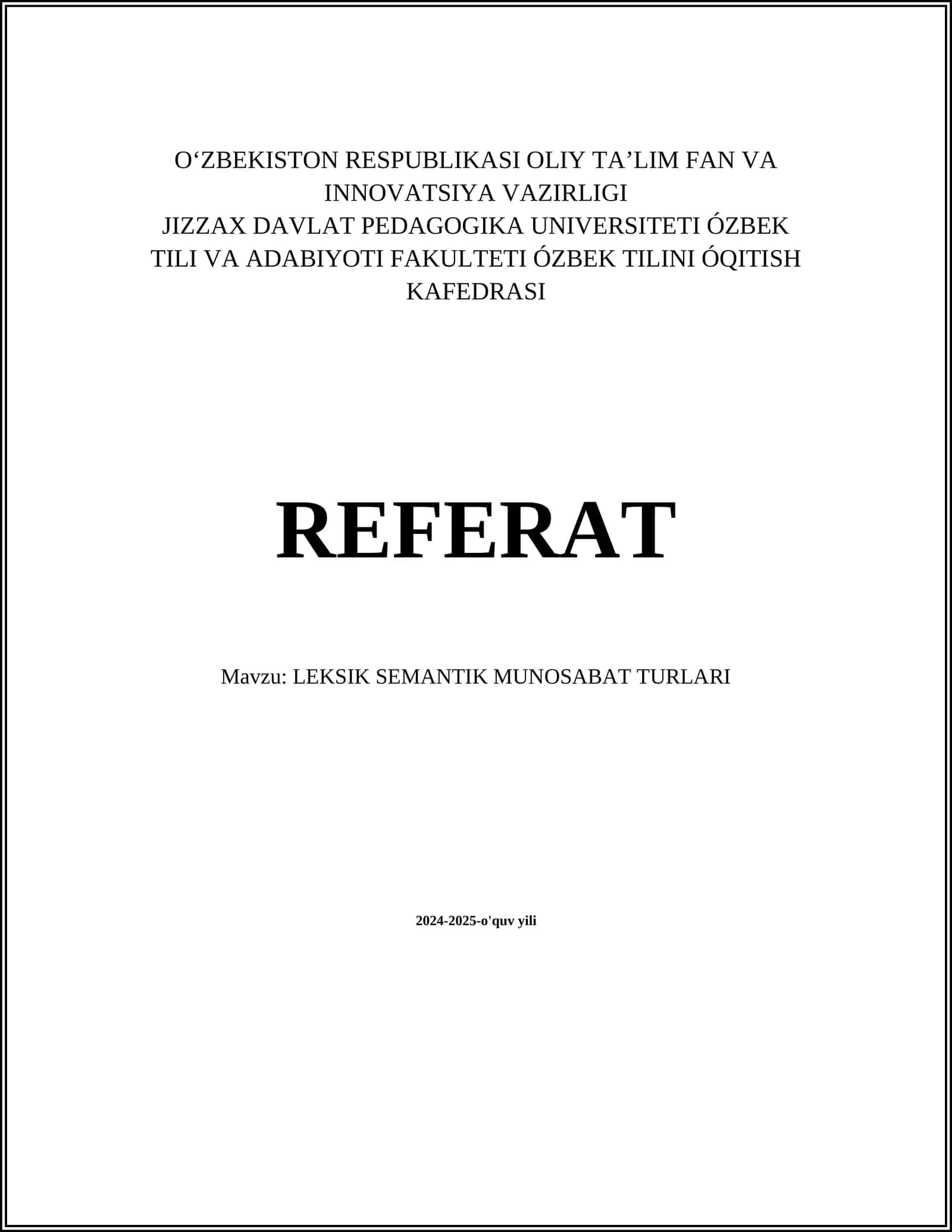 LEKSIK SEMANTIK MUNOSABAT TURLARI