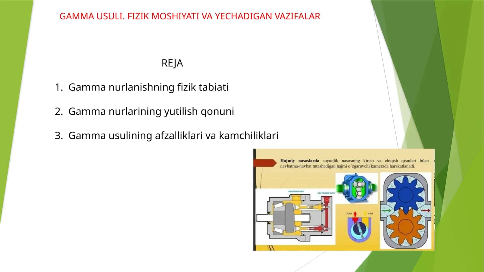 GAMMA USULI. FIZIK MOSHIYATI VA YECHADIGAN VAZIFALAR