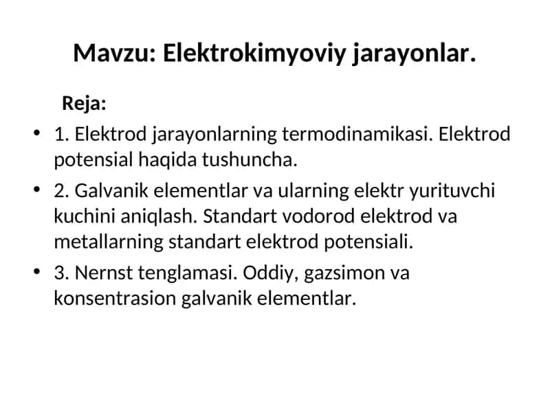 Elektrokimyoviy jarayonlar