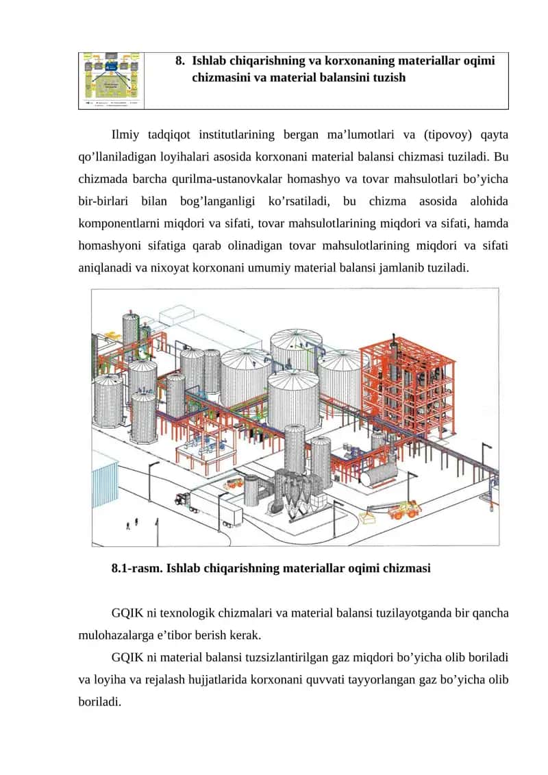 Ishlab chiqarishning va korxonaning materiallar oqimi chizmasini va material balansini tuzish