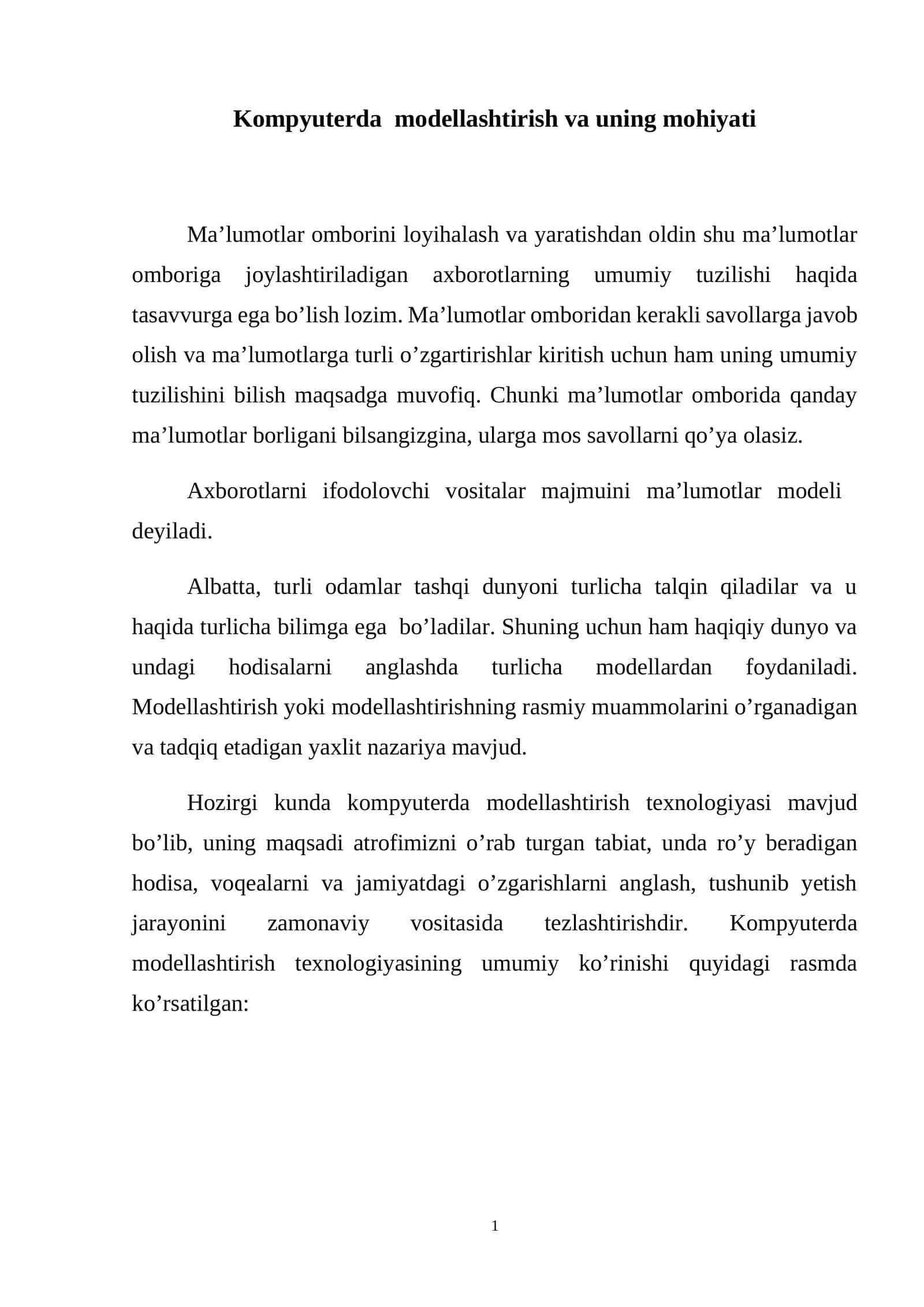 Kompyuterda modellashtirish va uning mohiyati