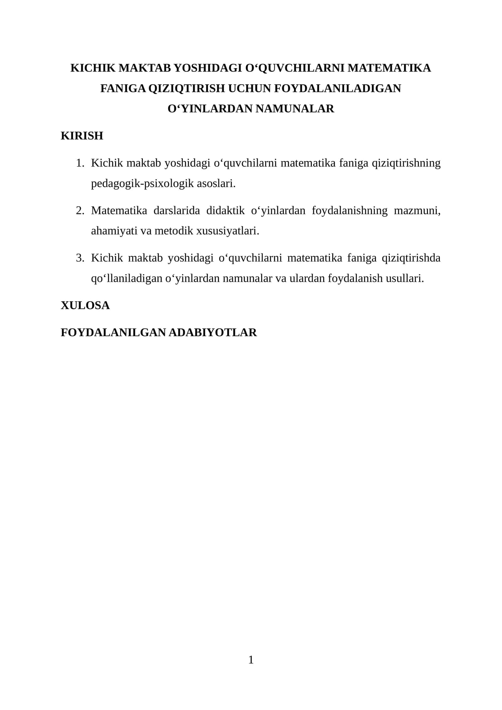 O‘quvchilarni Matematika Faniga Qiziqtirish Uchun O‘yinlar