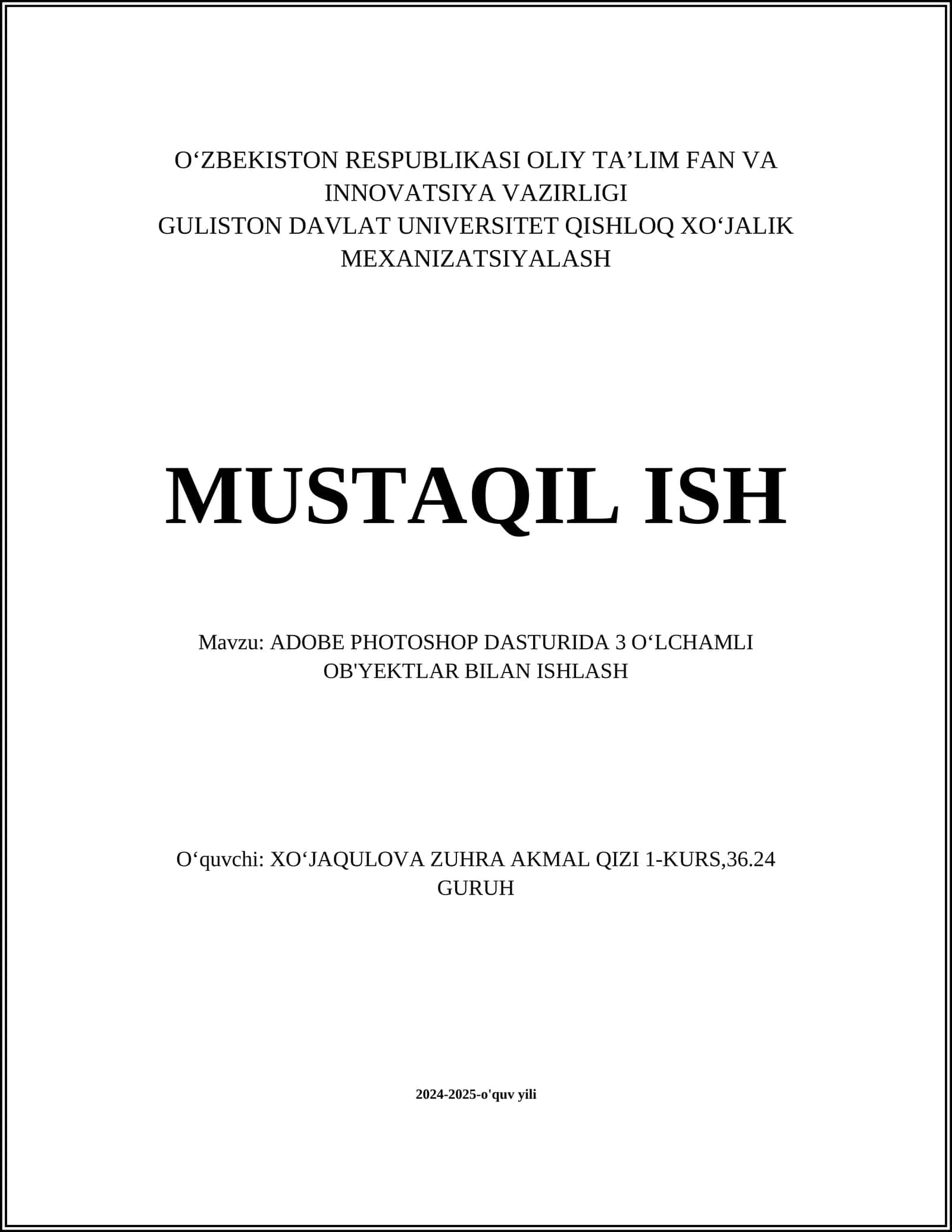 ADOBE PHOTOSHOP DASTURIDA 3 OʻLCHAMLI OB'YEKTLAR BILAN ISHLASH